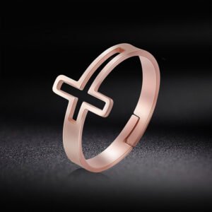 Flat Rose Gold Religious Cross Ring Rings