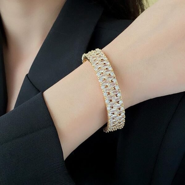Personality Affordable Luxury Fashion Real Gold Plating Zircon Metal Open-ended Bracelet Bracelets 6