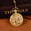 Large Wheel Gold Surface Digital Surface Mechanical Hollowing Flower Needle Pocket Watch watches 10