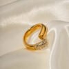 18K Gold Stainless Steel Diamond Dislocation Ring Rings 11