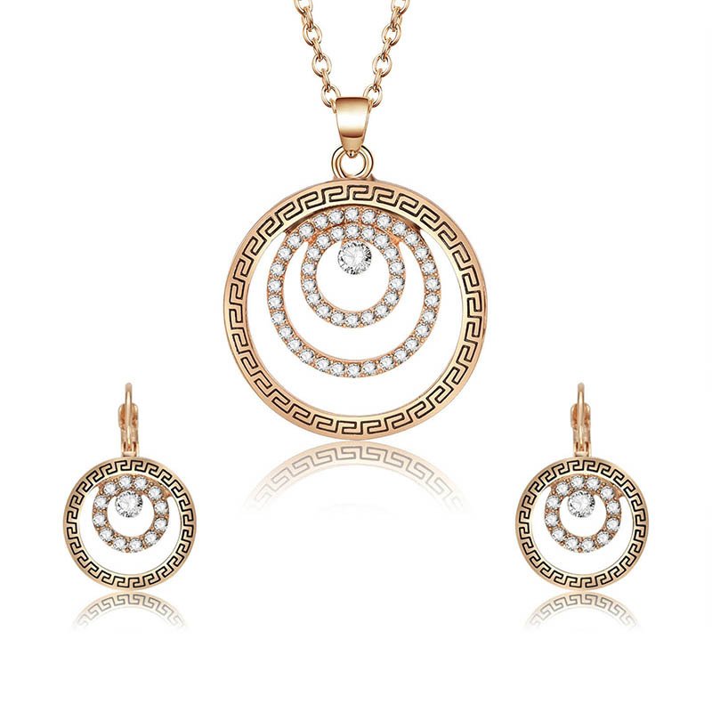 Three-ring Necklace, Two-ring Earrings, European And American Wedding Diamonds Earrings 8 Three-ring Necklace, Two-ring Earrings, European And American Wedding Diamonds Earrings 8