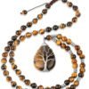 Natural Tigereye Rose Gold Winding Water Drop Tree Of Life Pendant Tiger Eye Round Beads Sweater Chain Accessories 20