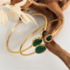 Simple Gold Alloy Inlaid Green Irregular Resin Open-end Bangle Bracelet Bracelets 8