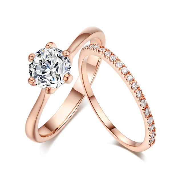 Zircon Micro Set Gold Plated Six Claw Ring Rings 8