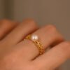 S925 Sterling Silver Pearl Gold Plated Ring For Women Rings 11