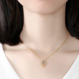 Women’s Sterling Silver Inlaid Zircon Palm Necklace Necklaces