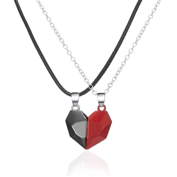 Minimalist Lovers Matching Friendship Heart Pendant Couple Magnetic Distance Faceted Heart Pendant Necklace Couple Jewelry Necklaces 5