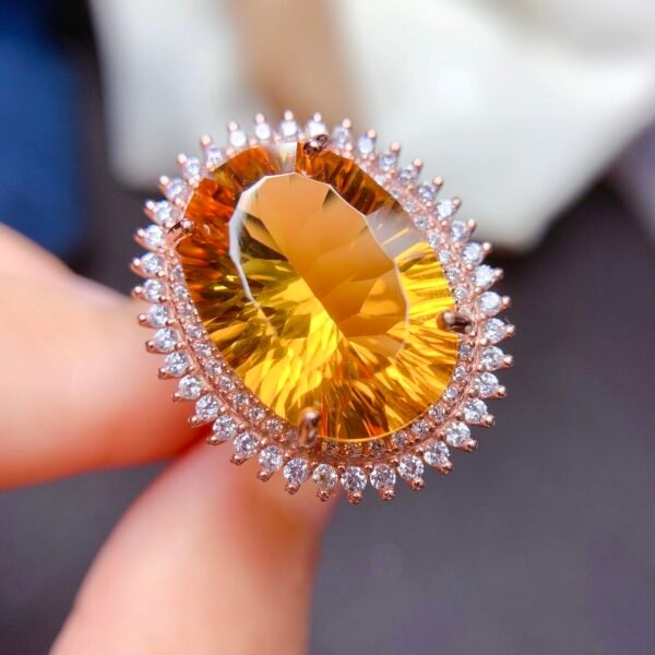 Large Grain Citrine Ring S925 Sterling Silver With Gold-plated Inlay Rings 3