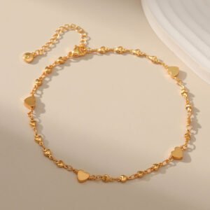 18K Real Gold Solid Heart Design Sweet And Versatile Anklet Anklets