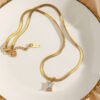 Stainless Steel 18K Gold Plated Flat Snake Chain Square Diamond Pendant Necklace Necklaces 11 Stainless Steel 18K Gold Plated Flat Snake Chain Square Diamond Pendant Necklace Necklaces 11