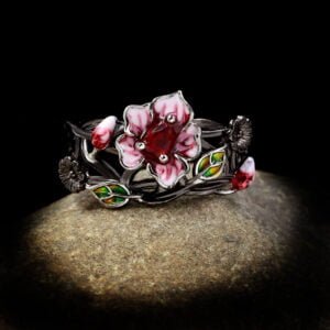 Black Gold Plated Two-tone Flower Ring Female Promos20