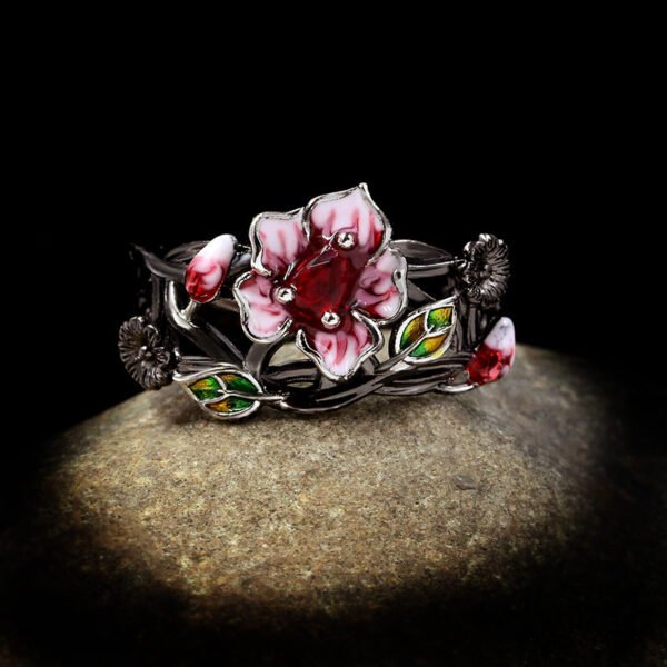 Black Gold Plated Two-tone Flower Ring Female Promos20 3