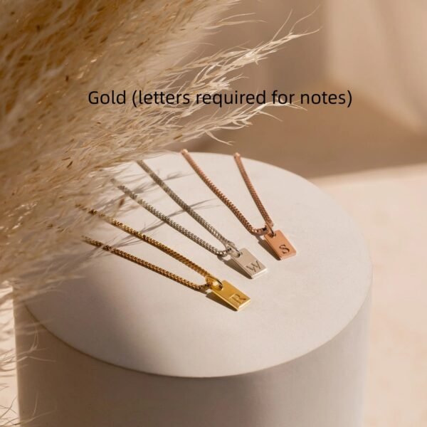Stainless Steel Simple 26 Letter Hanging Tag Gold Brick Necklace Necklaces 9