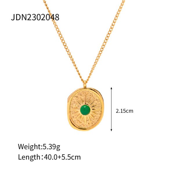 18K Gold Plated Stainless Steel Jewelry Gift Nature Green Stone Square Pendant Necklace Necklaces 8