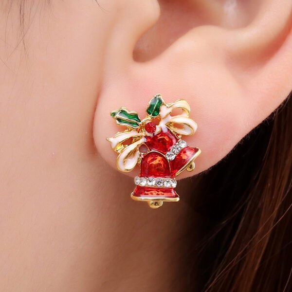 Christmas Gift Dripping Oil Bow Bell Earrings Christmas 6
