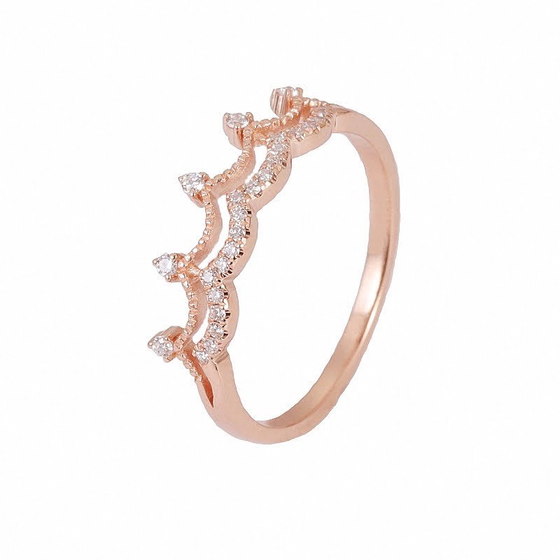 18K Gold Crown Ring Women’s Rose Gold Diamond Ring Rings 2