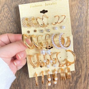 Fashion Punk C-shaped Circle Pearl Set Earrings Earrings