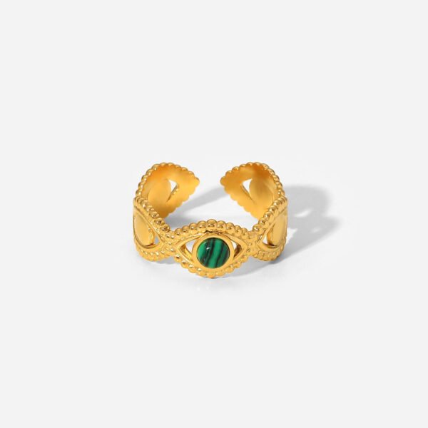 18K Gold Stainless Steel Green Malachite Natural Stone Ring Promos25 5