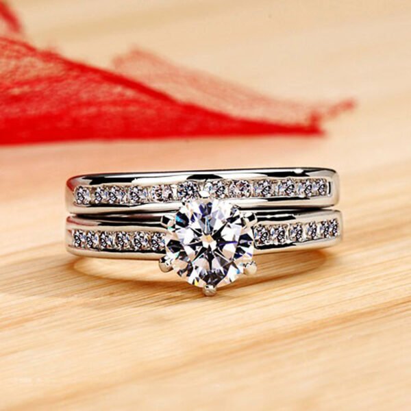White Gold Plated Couple Combined Ring Set Rings 8