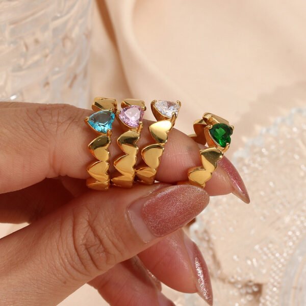 Zircon Ring In Stainless Steel Plated 18K Gold Heart Rings 5