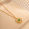 18K Gold Plated Stainless Steel Jewelry Gift Nature Green Stone Square Pendant Necklace Necklaces 9 18K Gold Plated Stainless Steel Jewelry Gift Nature Green Stone Square Pendant Necklace Necklaces 9