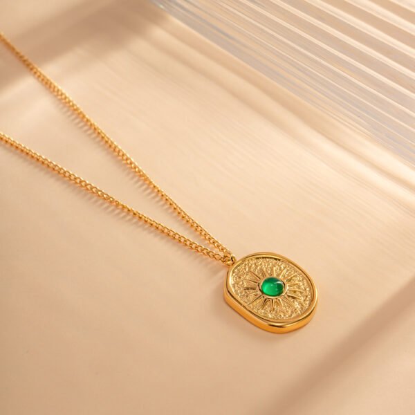 18K Gold Plated Stainless Steel Jewelry Gift Nature Green Stone Square Pendant Necklace Necklaces 3