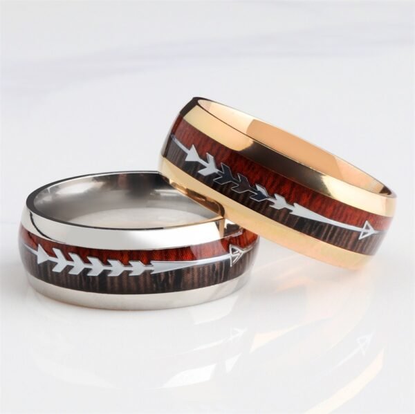 Stainless Steel Wood Grain Arrow Inlaid Ring Rings 3