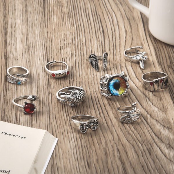 Animal Fish Hole Head Grimace Eye Ring Set Of 10 Rings 4
