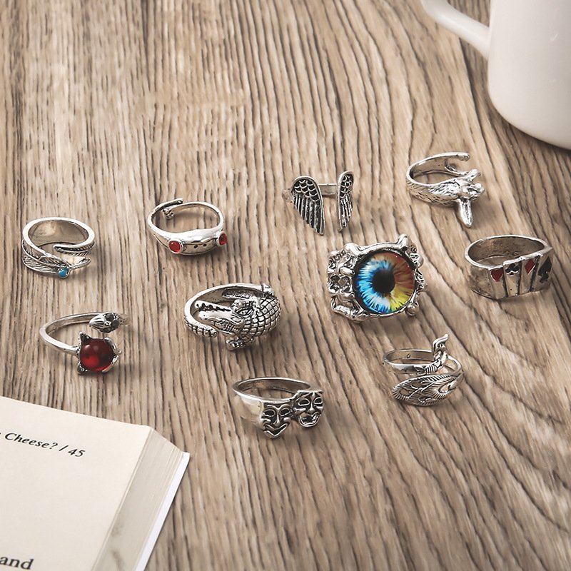 Animal Fish Hole Head Grimace Eye Ring Set Of 10 Rings 2