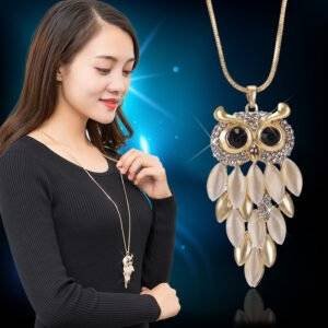 Fashionable All-match Long Necklace Female Owl Opal Sweater Chain Necklaces