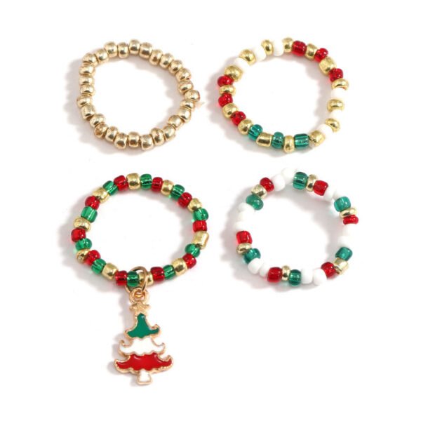 Christmas Rice Bead Ring 4 Pieces Set Rings 9