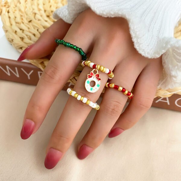 Christmas Rice Bead Ring 4 Pieces Set Rings 8
