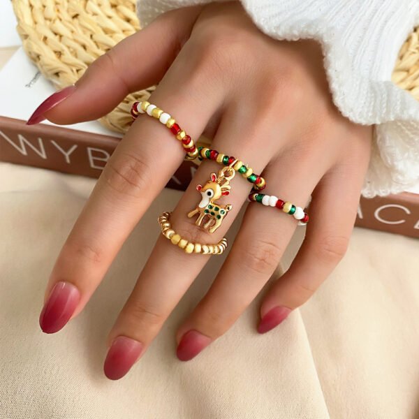 Christmas Rice Bead Ring 4 Pieces Set Rings 5