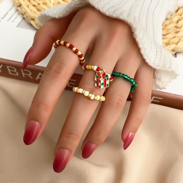 Christmas Rice Bead Ring 4 Pieces Set Rings 6