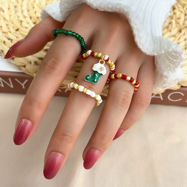 Christmas Rice Bead Ring 4 Pieces Set Rings 3