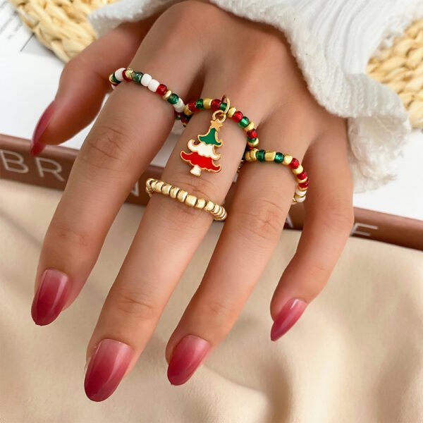 Christmas Rice Bead Ring 4 Pieces Set Rings 4