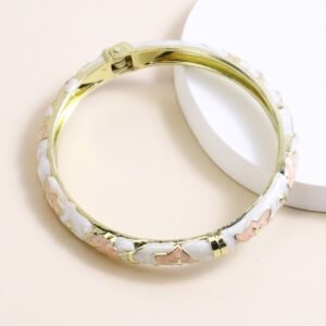 Enamel Flower Hinged Bangle — Gold Tone Bracelets