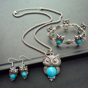 Vintage Turquoise Owl Jewelry Set Jewelry