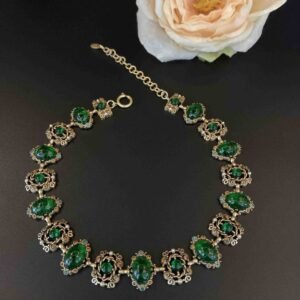 Vintage Green Glass Statement Necklace or Drop Earrings Best Sellers