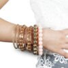 Gold Bangle Bracelet Set — 7-Piece Burnished Gold & Blush Bead Stack Bracelets 12
