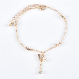 Butterfly Anklet Set — 2 Gold-Tone Chains with Hearts & Rhinestones Anklets Butterfly Anklet Set — 2 Gold-Tone Chains with Hearts & Rhinestones Anklets