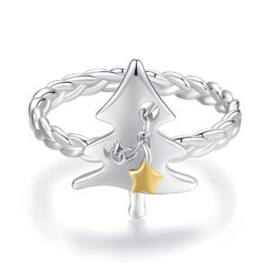 Christmas Tree Ring – Adjustable Open Ring with Gold-Tone Star Jewelry