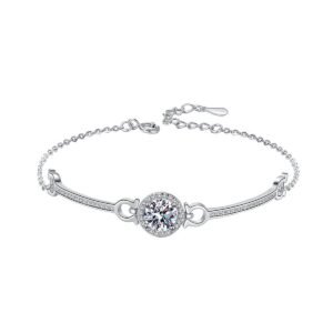 Moissanite Bar Bracelet – 925 Sterling Silver, 1 Carat Halo Stone New Arrivals