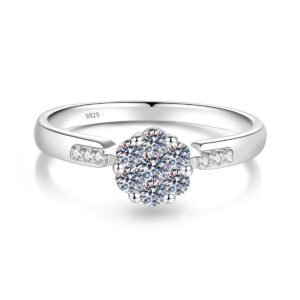 Moissanite Cluster Ring – Flower Design, Sterling Silver, Adjustable Jewelry