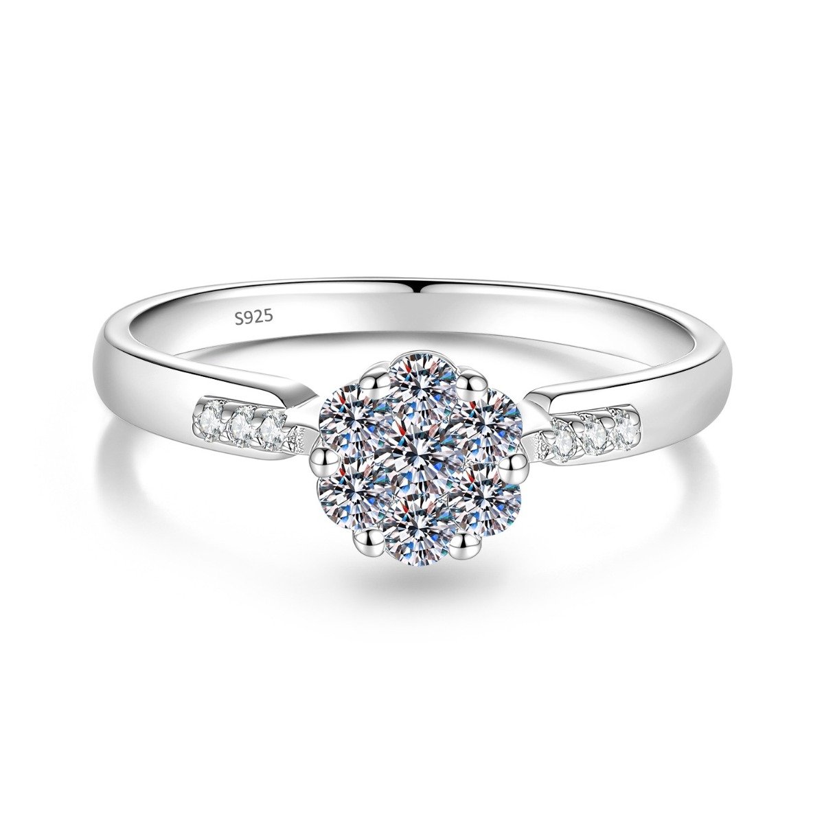 Moissanite Cluster Ring – Flower Design, Sterling Silver, Adjustable Jewelry 3 Moissanite Cluster Ring – Flower Design, Sterling Silver, Adjustable Jewelry 3