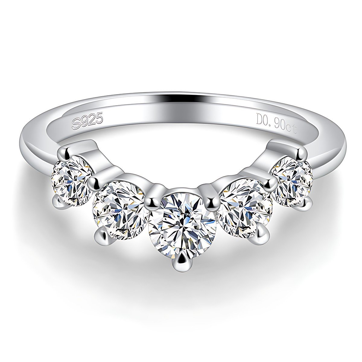 Moissanite Curved Wedding Band – 5-Stone V Ring, Sterling Silver Jewelry 3 Moissanite Curved Wedding Band – 5-Stone V Ring, Sterling Silver Jewelry 3