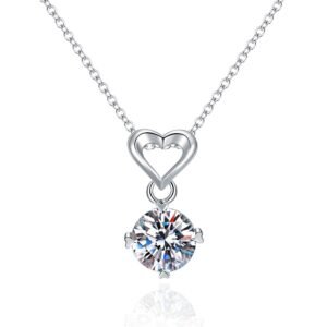 Moissanite Heart Necklace – 925 Sterling Silver Pendant, 1 Carat Jewelry Moissanite Heart Necklace – 925 Sterling Silver Pendant, 1 Carat Jewelry