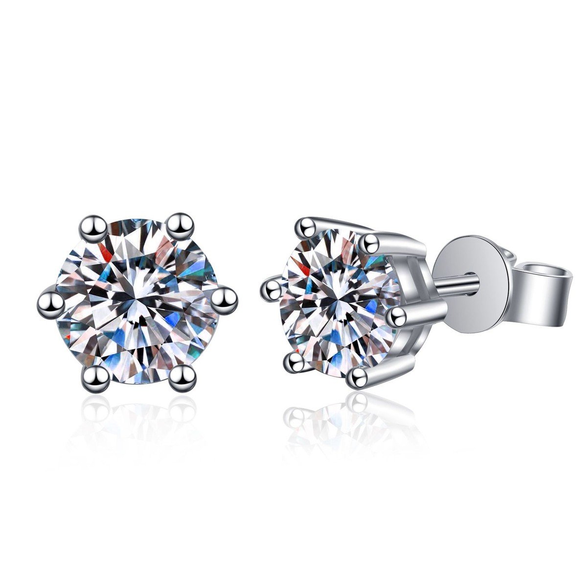 Moissanite Stud Earrings – 6-Prong Round Studs, Sterling Silver Earrings 3 Moissanite Stud Earrings – 6-Prong Round Studs, Sterling Silver Earrings 3