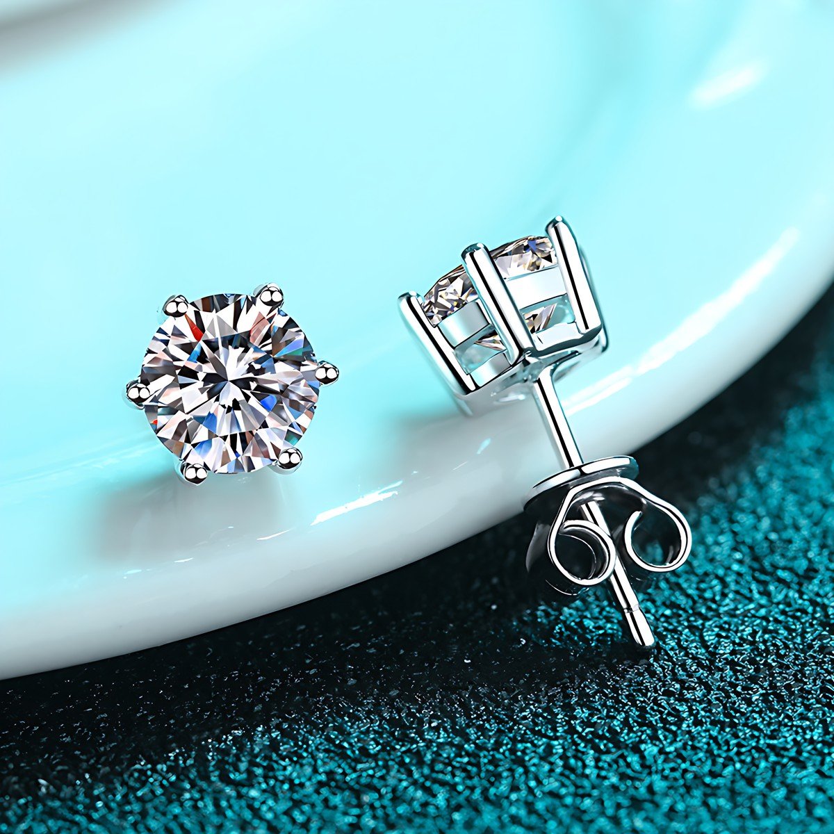 Moissanite Stud Earrings – 6-Prong Round Studs, Sterling Silver Earrings 6 Moissanite Stud Earrings – 6-Prong Round Studs, Sterling Silver Earrings 6