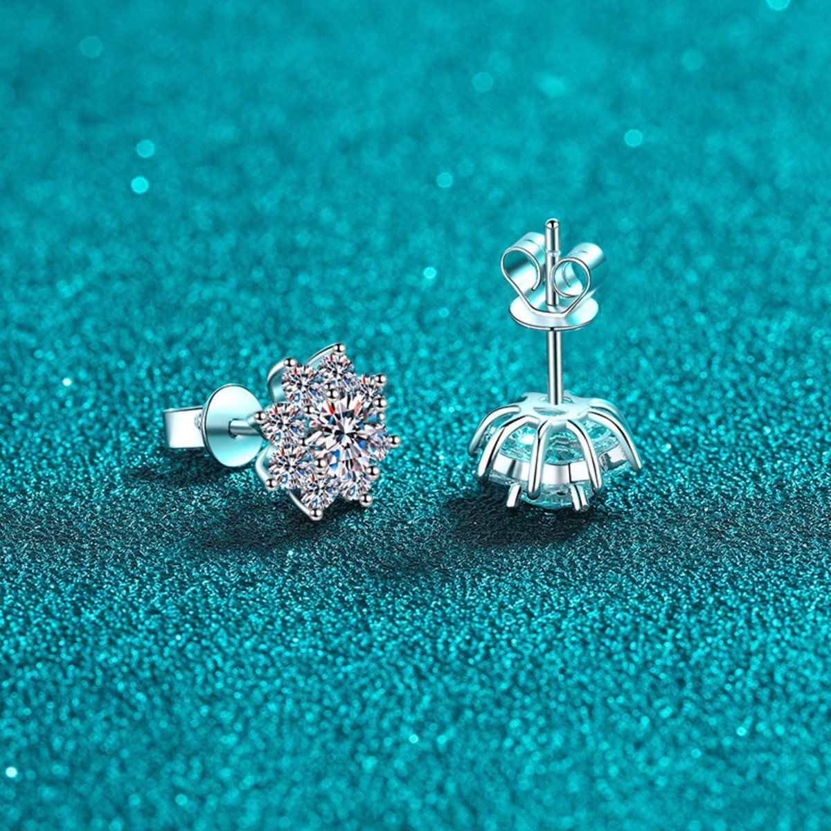 Snowflake Stud Earrings – Moissanite & 925 Sterling Silver, 1 ct Pair Earrings 6 Snowflake Stud Earrings – Moissanite & 925 Sterling Silver, 1 ct Pair Earrings 6